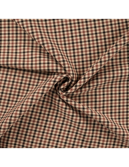 Tissu, Jacquard Carreaux Double Face, Beige et Brun, Laize 140 cm, Polyester, Rayonne et Élasthanne 350g/m²