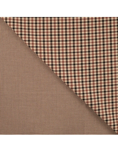 Tissu, Jacquard Carreaux Double Face, Beige et Brun, Laize 140 cm, Polyester, Rayonne et Élasthanne 350g/m²