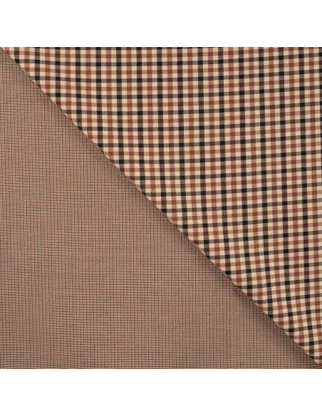 Tissu, Jacquard Carreaux Double Face, Beige et Brun, Laize 140 cm, Polyester, Rayonne et Élasthanne 350g/m²