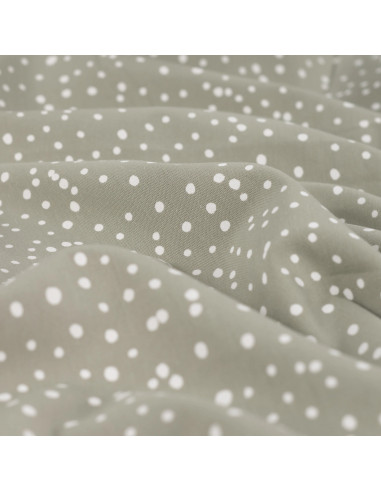 Tissu, Popeline de Coton Gros Pois, Kaki à Pois Blancs, Laize 150 cm, 100% Coton 120g/m²