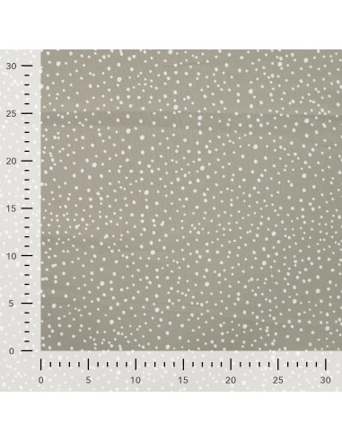 Tissu, Popeline de Coton Gros Pois, Kaki à Pois Blancs, Laize 150 cm, 100% Coton 120g/m²