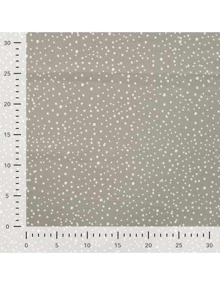 Tissu, Popeline de Coton Gros Pois, Kaki à Pois Blancs, Laize 150 cm, 100% Coton 120g/m²