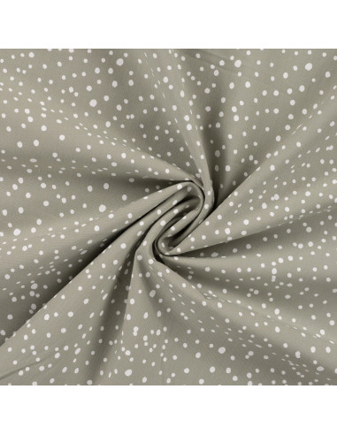 Tissu, Popeline de Coton Gros Pois, Kaki à Pois Blancs, Laize 150 cm, 100% Coton 120g/m²