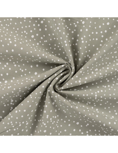 Tissu, Popeline de Coton Gros Pois, Kaki à Pois Blancs, Laize 150 cm, 100% Coton 120g/m²
