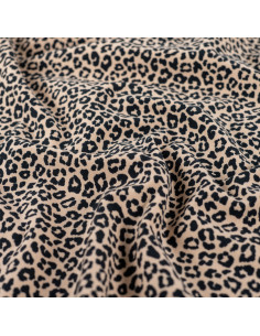 Tissu, French Terry Imprimé Léopard, Beige Taches Noires, Laize 150 cm, Coton Stretch Oeko-Tex 2