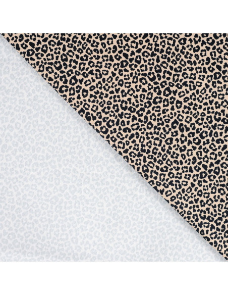 Tissu, French Terry Imprimé Léopard, Beige Taches Noires, Laize 150 cm, Coton Stretch Oeko-Tex