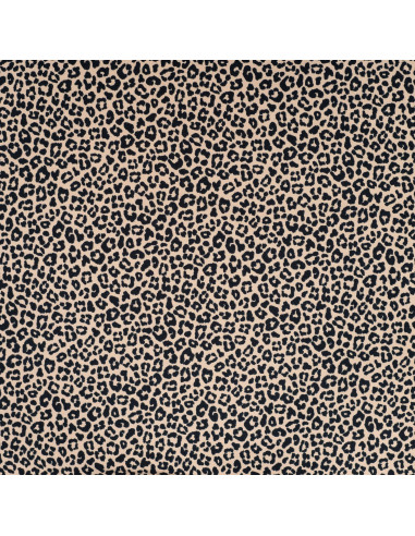 Tissu, French Terry Imprimé Léopard, Beige Taches Noires, Laize 150 cm, Coton Stretch Oeko-Tex