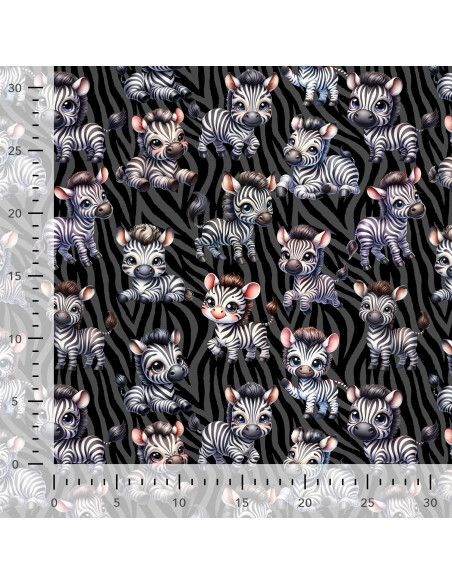 French terry coton, impression digitale, zèbres mignons
