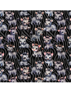 French terry coton, impression digitale, zèbres mignons