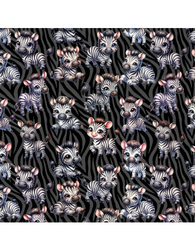 French terry coton, impression digitale, zèbres mignons