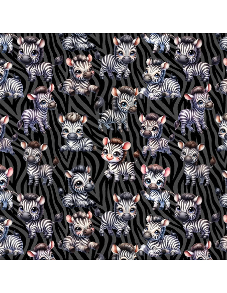 French terry coton, impression digitale, zèbres mignons