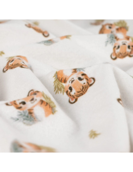 Tissu, Flanelle de Coton, Tigres Mignons, Écru, Laize 150 cm, 100% Coton 150g/m²