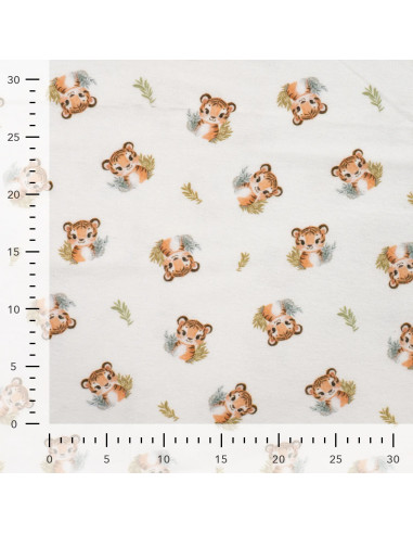 Tissu, Flanelle de Coton, Tigres Mignons, Écru, Laize 150 cm, 100% Coton 150g/m²