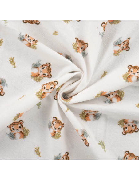 Tissu, Flanelle de Coton, Tigres Mignons, Écru, Laize 150 cm, 100% Coton 150g/m²