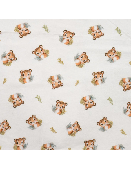 Tissu, Flanelle de Coton, Tigres Mignons, Écru, Laize 150 cm, 100% Coton 150g/m²