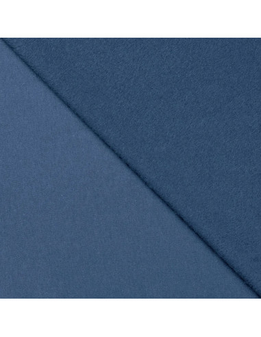 French terry coton uni, envers brossé, bleu jean