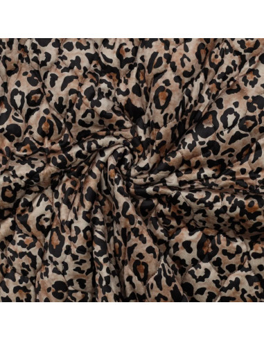 Tissu, Matelassé Velours Léopard, Beige Marron Noir, Laize 135 cm, 100% Polyester 375g/m²