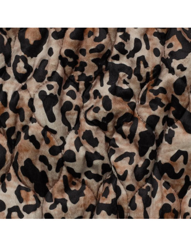 Tissu, Matelassé Velours Léopard, Beige Marron Noir, Laize 135 cm, 100% Polyester 375g/m²