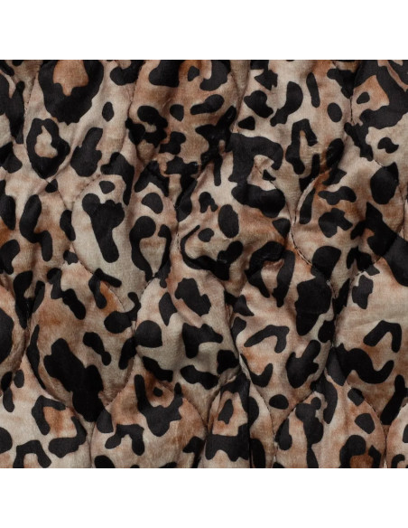Tissu, Matelassé Velours Léopard, Beige Marron Noir, Laize 135 cm, 100% Polyester 375g/m²