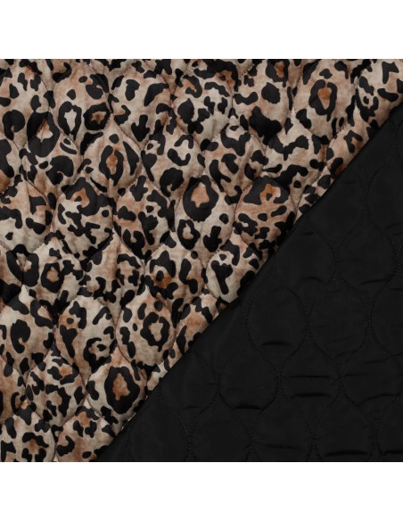 Tissu, Matelassé Velours Léopard, Beige Marron Noir, Laize 135 cm, 100% Polyester 375g/m²