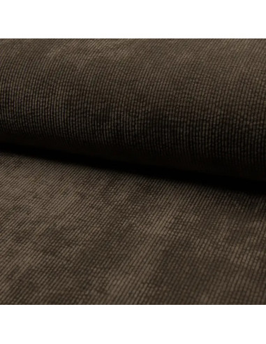 Tissu, Velours Côtelé Lavé Côtes Moyennes, Marron Foncé, Laize 150 cm, 85% Polyester 15% Polyamide 2% Spandex 330g/m²