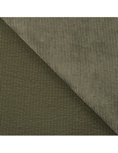 Tissu, Velours Côtelé Lavé, Côtes Moyennes, Kaki, Laize 150 cm, 85% Polyester 15% Polyamide 2% Spandex 330g/m²
