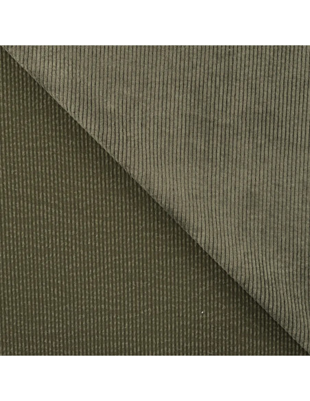 Tissu, Velours Côtelé Lavé, Côtes Moyennes, Kaki, Laize 150 cm, 85% Polyester 15% Polyamide 2% Spandex 330g/m²