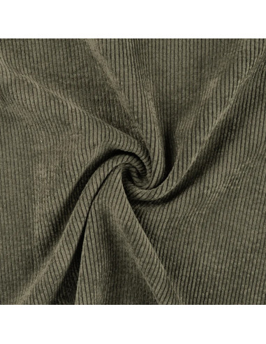 Tissu, Velours Côtelé Lavé, Côtes Moyennes, Kaki, Laize 150 cm, 85% Polyester 15% Polyamide 2% Spandex 330g/m²