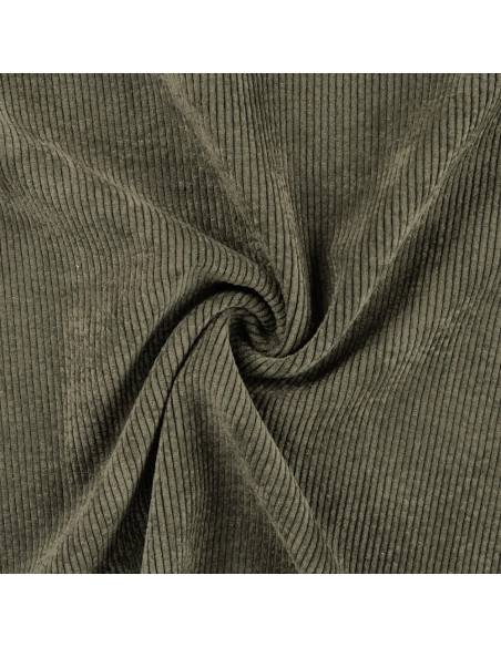 Tissu, Velours Côtelé Lavé, Côtes Moyennes, Kaki, Laize 150 cm, 85% Polyester 15% Polyamide 2% Spandex 330g/m²