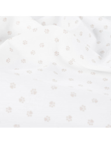 Tissu, Popeline de Coton Mini Pattes, Écru Beige, Laize 150 cm, 100% Coton 120g/m²