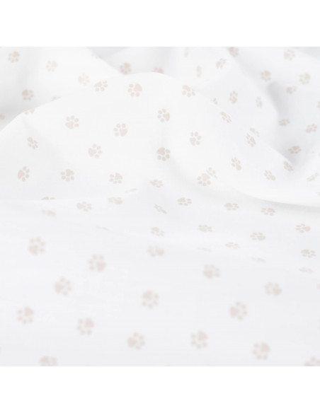 Tissu, Popeline de Coton Mini Pattes, Écru Beige, Laize 150 cm, 100% Coton 120g/m²