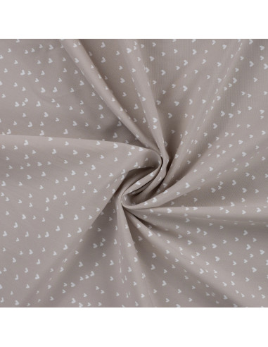 Tissu, Popeline de Coton Mini Cœurs, Gris Taupe, Laize 150 cm, 100% Coton 120g/m²