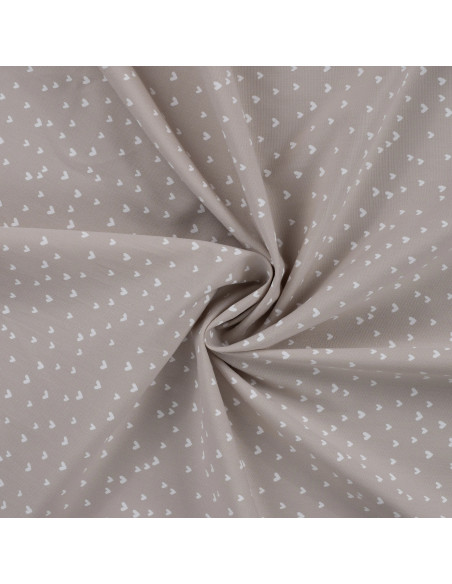 Tissu, Popeline de Coton Mini Cœurs, Gris Taupe, Laize 150 cm, 100% Coton 120g/m²