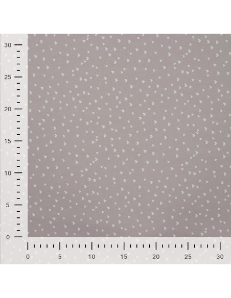 Tissu, Popeline de Coton Mini Cœurs, Gris Taupe, Laize 150 cm, 100% Coton 120g/m²