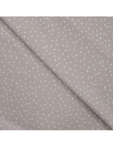 Tissu, Popeline de Coton Mini Cœurs, Gris Taupe, Laize 150 cm, 100% Coton 120g/m²