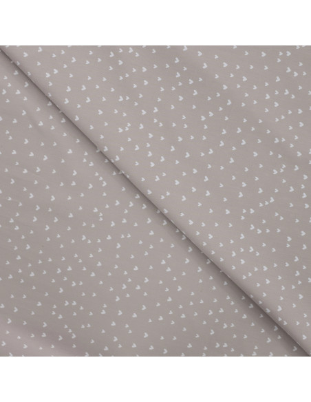 Tissu, Popeline de Coton Mini Cœurs, Gris Taupe, Laize 150 cm, 100% Coton 120g/m²