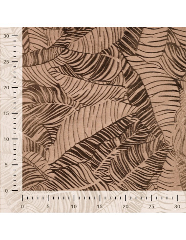 Tissu, Jacquard Viscose Feuilles, Taupe et Brun, Laize 150 cm, 100% Viscose 122g/m²