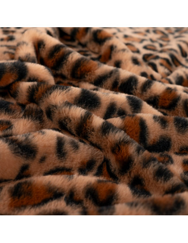 Tissu, Fausse Fourrure Léopard, Cognac, Laize 150 cm, 100% Polyester 330g/m²