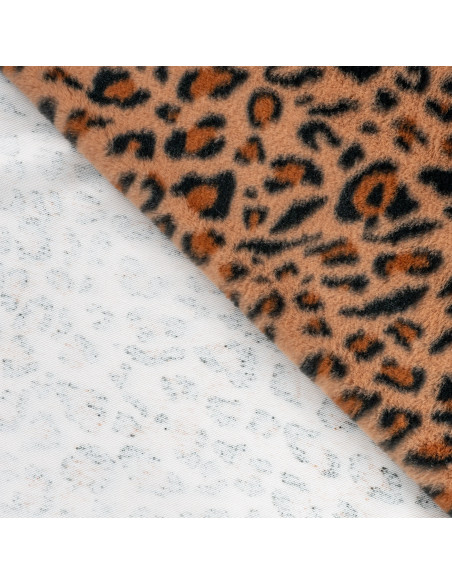 Tissu, Fausse Fourrure Léopard, Cognac, Laize 150 cm, 100% Polyester 330g/m²