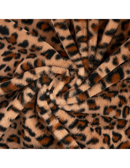 Tissu, Fausse Fourrure Léopard, Cognac, Laize 150 cm, 100% Polyester 330g/m²