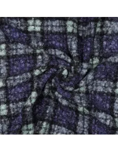 Tissu, Lainage Bouclette Carreaux, Violet Vert, Laize 155 cm, 100% Polyester 340g/m² 2