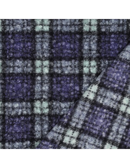 Tissu, Lainage Bouclette Carreaux, Violet Vert, Laize 155 cm, 100% Polyester 340g/m²