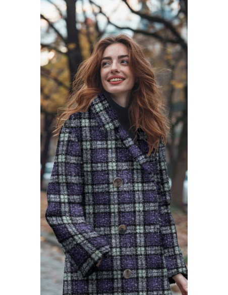 Lainage bouclette carreaux, violet vert