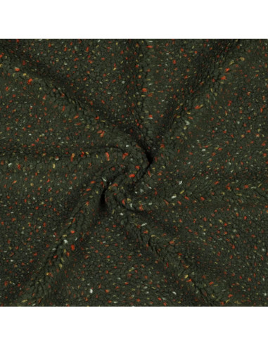 Tissu, Lainage Teddy Moucheté, Vert Kaki, Laize 160 cm, 100% Polyester 340g/m²
