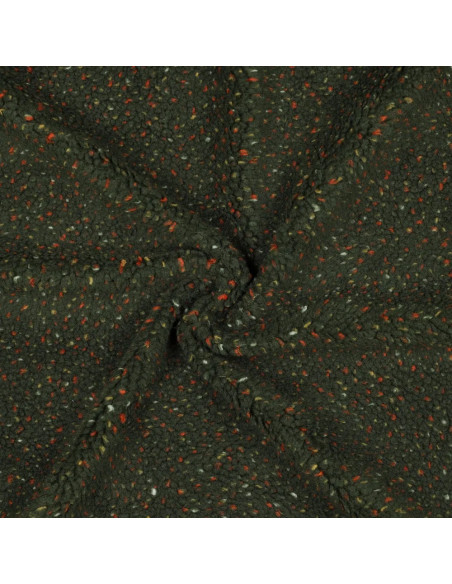 Tissu, Lainage Teddy Moucheté, Vert Kaki, Laize 160 cm, 100% Polyester 340g/m²