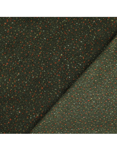 Tissu, Lainage Teddy Moucheté, Vert Kaki, Laize 160 cm, 100% Polyester 340g/m²