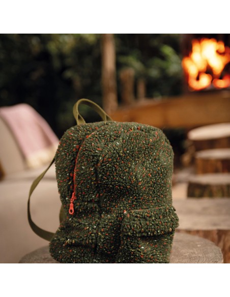 Tissu, Lainage Teddy Moucheté, Vert Kaki, Laize 160 cm, 100% Polyester 340g/m²