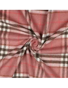 Tissu, Tartan Écossais, Rose Poudré, Brun et Rouge Vif, Laize 150 cm, Polyester et Viscose 420g/m² 2