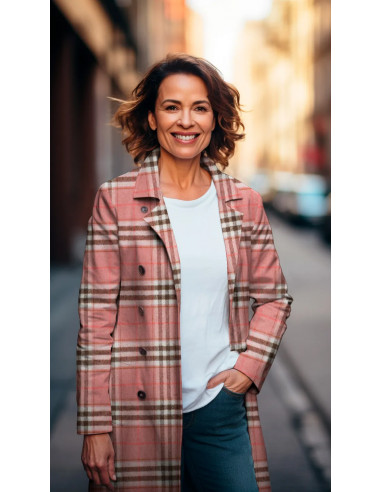 Lainage tartan, rose et marron