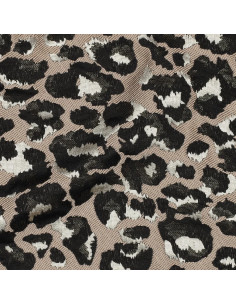 Tissu, Jacquard Léopard, Beige, Noir, Doré, Laize 145 cm, 100% Polyester 245g/m²
